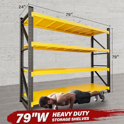 6000LBS Heavy Duty Garage Shelving Units,79" Wide & Deep Storage Shelves,Yellow Metal Garage Shelves,Large Storage Rack,Steel Shelf,Industrial Shelving for Shop,Warehouse,79" W x 24" D x 79" H