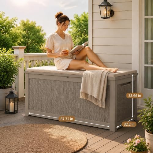 320 Gallon Outdoor Storage Box Resin Deck Box All Weather Waterproof Large Lockable Storage Container Deck Box for Patio Cushions, Garden Tools, Lockable, Gray