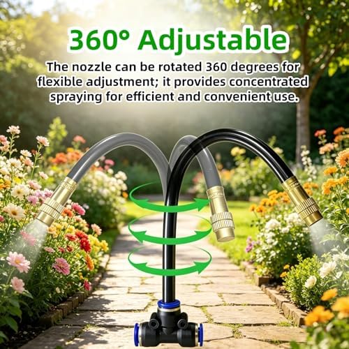 360° Adjustable Drip Irrigation System - Compatible 1/4" Irrigation System, 98FT Garden Watering Atomizing System with 30pcs Nozzles, Greenhouse Accessories for Yard, Lawn, Plants, Garden (98Ft)