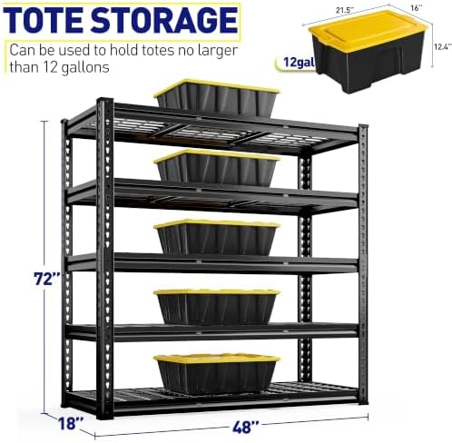 REIBII 5 Tier Heavy Duty Metal Shelving for Garage Basement Warehouse