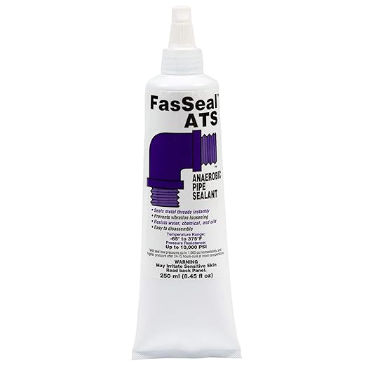 Gasoila FasSeal ATS Anaerobic Thread Sealant, High-Pressure Vibration-Proof for -65 to 375°F, Fast Curing, Seals up to 10,000 PSI, Ideal for Gas, Water, Oil, and Steam Applications, 250mL