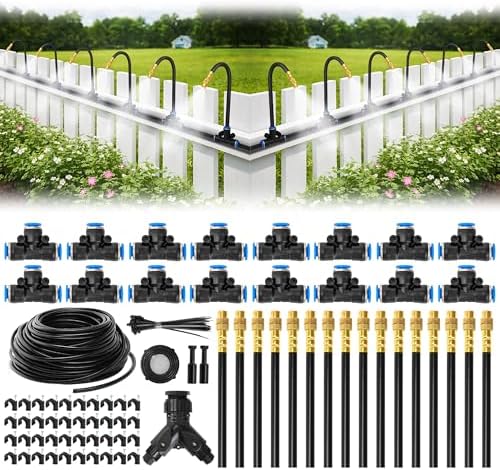 Bluepro Drip Irrigation System 100FT 1/4", 2026-Upgrade Garden Sprinkler Kit with 16PCS 360° Adjustable Copper Nozzles, Automatic Misting Watering System for Raised Beds, Greenhouse, Lawn, Patio, Yard