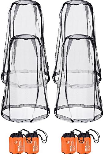 HESTYA 4 Pack Mosquito Head Net Mesh Face Cover Outdoor, Black