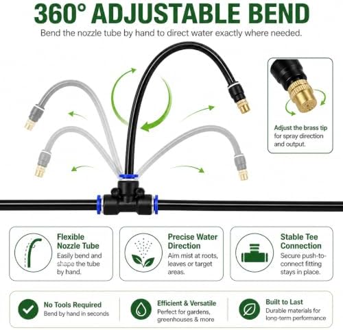 100FT 5/16" Garden Watering Kit with 32 Brass Nozzles & Y Splitter