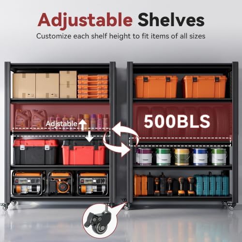 78" H x 47.2" W x 18" D Garage Storage Shelves with Wheels and Pegboard