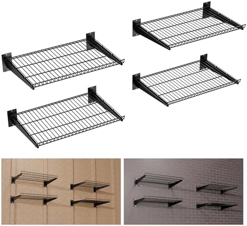 Garage Wall Shelving 24"x16.5" 4-Pack, Wall Mounted Shelves, Black