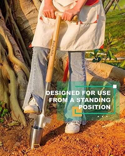 Long Handle Bulb & Grass Plug Planter, Pro Plugger with Depth Marker & Sharp Teeth, Solid Wood Handle