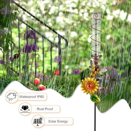 Rain Gauge Outdoor, Solar Water Gauge for Rain