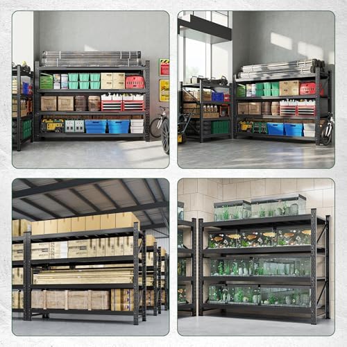Letaya 8000LBS Storage Shelves Heavy Duty,75" W Garage Shelving Units, 4 Tier Adjustable Utility Rack Shelf,Large Metal Industrial Shelves,for Shop,Warehouse,Basement,Black (75" W x 24" D x 70" H)