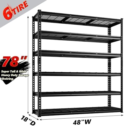 REIBII 6 Tier Adjustable Heavy Duty Metal Shelving for Garage Warehouse