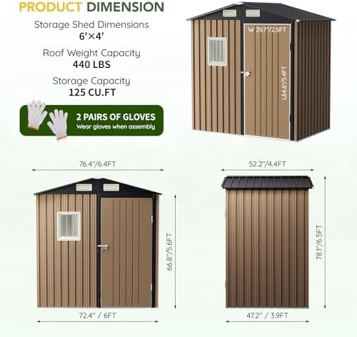 Breezz Outdoor Steel Storage Shed, 6 x 4 ft, Brown