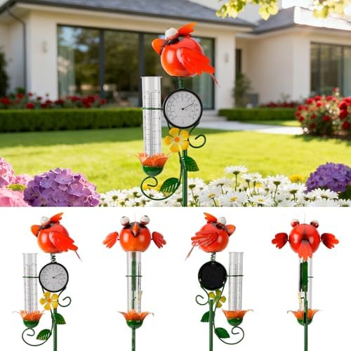 Joint Honglin Metal Adorable Bird Rain Gauge with Outdoor Temperature