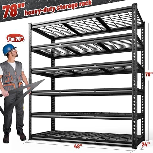 REIBII 6 Tier Heavy Duty Storage Shelving for Garage Basement Warehouse