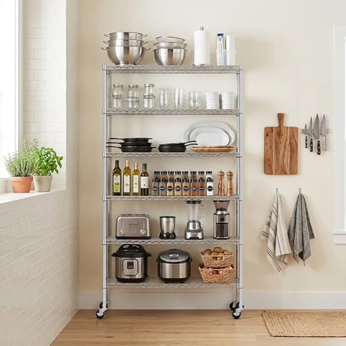 PayLessHere | 6-Tier Wire Shelf with Wheels | 45"x18"x82" | Chrome