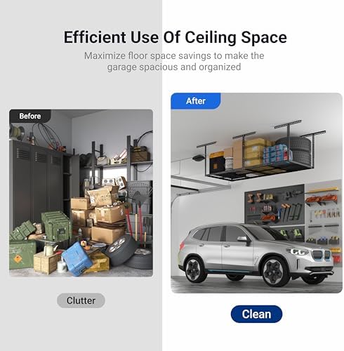 FLEXIMOUNTS 3x8 Overhead Garage Ceiling Storage Rack Adjustable, Hammertone
