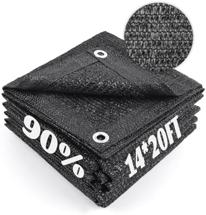 Cool Area Sun Shade Cloth with Grommets for Garden, 90% 14x20ft, Black