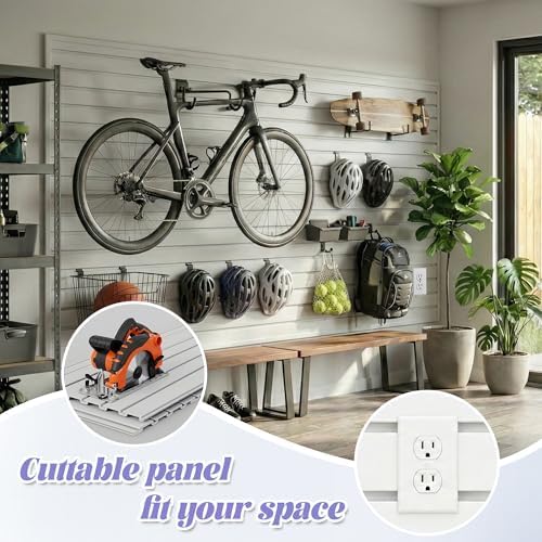 SMARTSTANDARD Heavy Duty PVC Slatwall Panels 4x8 ft, Interlocking Garage Wall Organizer System, Tool Board for Retail Display, Workshop & Home Storage - White