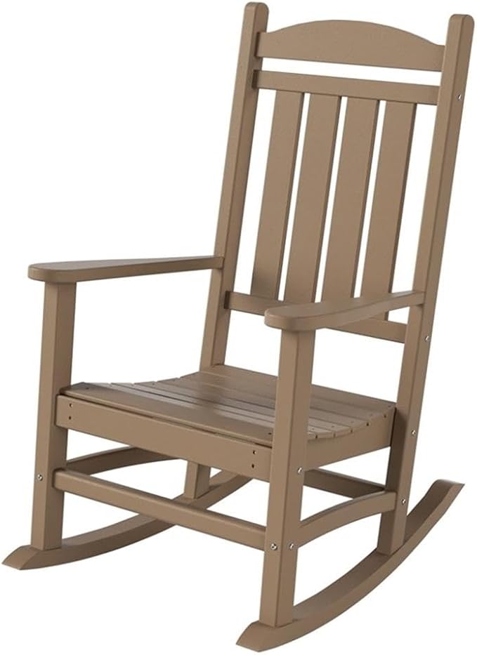 Costaelm Oversized Outdoor Rocking Chair, High Back Porch Rocker Chair, HDPE All Weather Resistant Outdoor Seating Furniture Wide Rocker Chair for Patio, Lawn, Garden, Weathered Wood