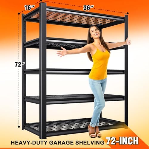 2 Pack Storage Shelves, 2500lbs Garage Shelving,Adjustable Heavy Duty Shelving Unit,5T Tall Garage Shelves，Metal Standing Shelf Units,Utility Rack For Kitchen Warehouse Industrial Basement 71*35*16