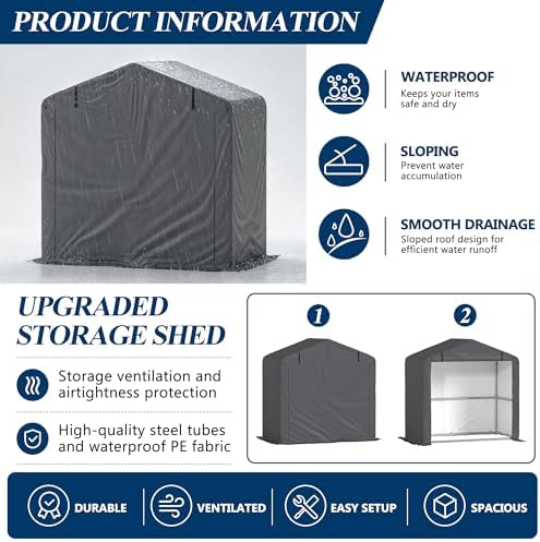 COVERONICS 6' x 4' Outdoor Portable Storage Shelter Shed, Grey