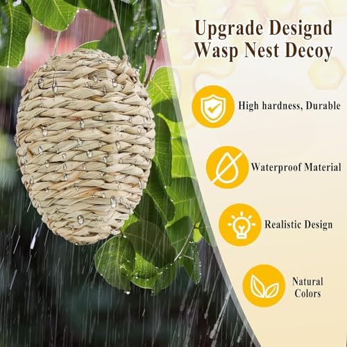 2 Pack Large Wasp Nest Decoy, Woven Reed Fake Wasp Nest for Outdoor Decor