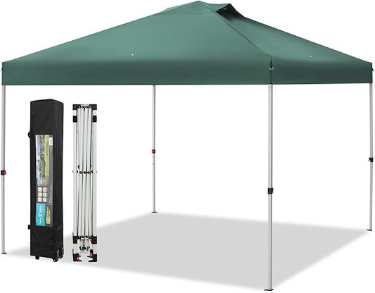 Sophia & William Canopy Tent Pop Up 10x10 ft, Outdoor Patio Portable Commercial Canopies Shelter Heavy Duty Straight Legs with Roller Bag, 8 Stakes, 4 Guy Ropes, UPF50+, Green