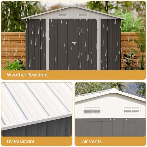 Patiowell 8 x 12 FT Outdoor Storage Shed, Metal Storage Shed, Gray