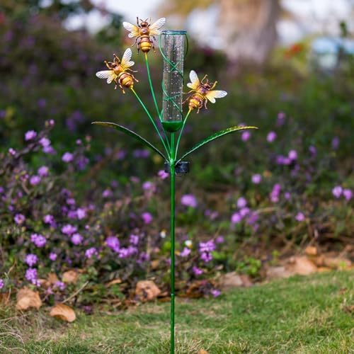 Solar Rain Gauge with 7-Inch Plastic Tube, Bee Decor