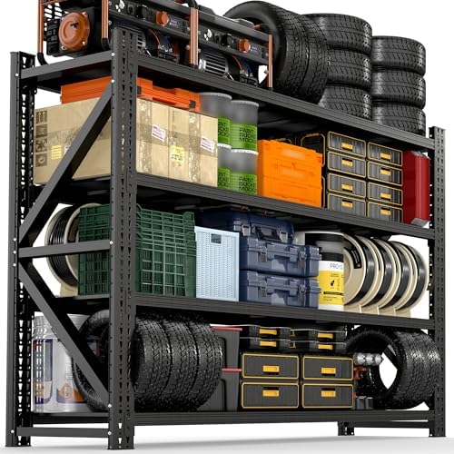 4-Tier Heavy Duty Garage Shelving,Industrial Shelving for Maximum Capacity,Garage Storage Racks Heavy Duty Steel Shelves,Ultra-Wide Metal Rack for 3‑Car Garages,Warehouses