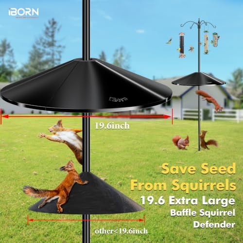 iBorn Squirrel Baffle for Bird Feeder Pole, 19.6” Oversized Baffle, Squirrel Defender, Bird Feeder for Outdoors Protector, Polycarbonate(PC), Pack of 2, Black
