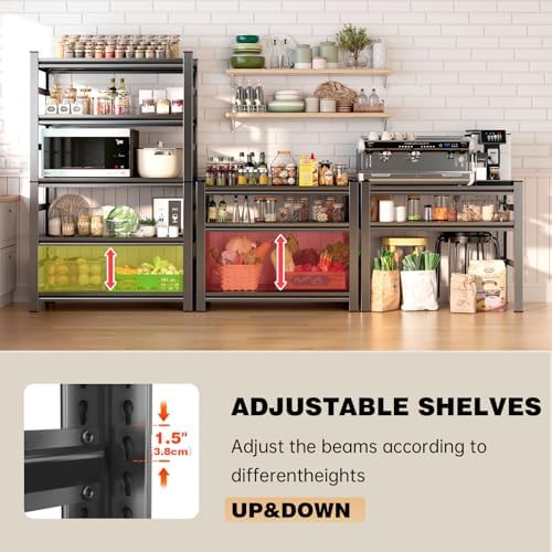 3 Tier Kitchen Shelves, Storage Shelving Unit, Adjustable Metal Shelving, 1200LBS Racks for Storage, Pantry Shelves Sturdy Steel Shelf for Kitchen Pantry Coffee Bar, Black