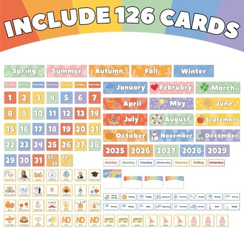 All-in-One Calendar Weather Pocket Chart - Interactive Preschool Learning Board for Morning Meeting Circle Time, with Seasons Months Days Weather Cards (Homeschool/Daycare)