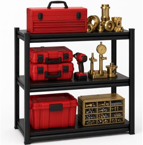 Metal Garage Shelving Unit, Heavy Duty Adjustable Storage Shelves, Steel Shelving, 1500 lbs Capacity Shelves for Heavy Tools and Equipment, 3 Tier, 27.6" W × 13.8" D × 31.5" H