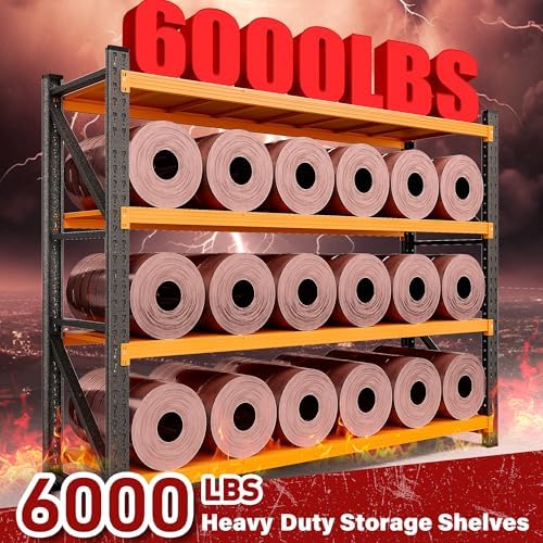 6000LBS Heavy Duty Garage Shelving Units,79" Wide & Deep Storage Shelves,Orange Metal Garage Shelves,Large Storage Rack,Steel Shelf,Industrial Shelving for Shop,Warehouse,79" W x 24" D x 79" H