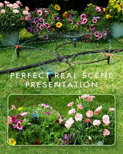 95.5FT Drip Irrigation System Kits - Automatic Garden Watering Sprinkler with 1/2 & 1/4 inch Tubing Hose Patio Misting Plant Irrigation Water Equipment Quick Connector for Greenhouse Flower Beds Lawn