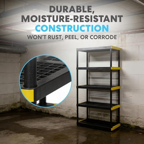 Simpli-Magic 5-Tier Heavy Duty Plastic Storage Shelving Unit, Garage & Outdoor Organizer, Modular Rack, 36 x 24 x 75 Inches, 250 lbs per Shelf, 1250 lbs Total Capacity