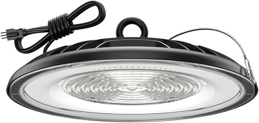 Glitgate LED High Bay Light 200W, 28000LM 5000K UFO High Bay LED Light with US Plug, Hanging Hook, IP65 Waterproof Commercial Bay Lighting for Barn, Warehouse, Factory ETL Listed