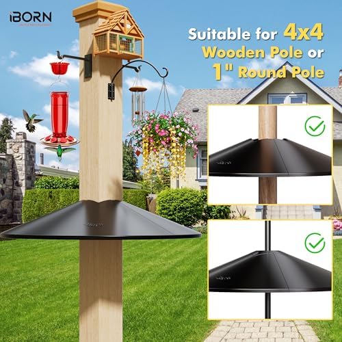 iBorn Squirrel Baffle for Bird Feeder Pole, Baffle for 4x4 Post, 22inch Oversized Squirrel Defender Stopper, Polycarbonate(PC), Dual Compatible Post/Pole Mount Guards, Pack of 1, Black