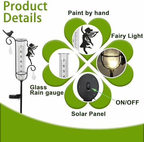 Glass Weather Station,Rain Gauge with Fairy Decor for Solar Yard Decor