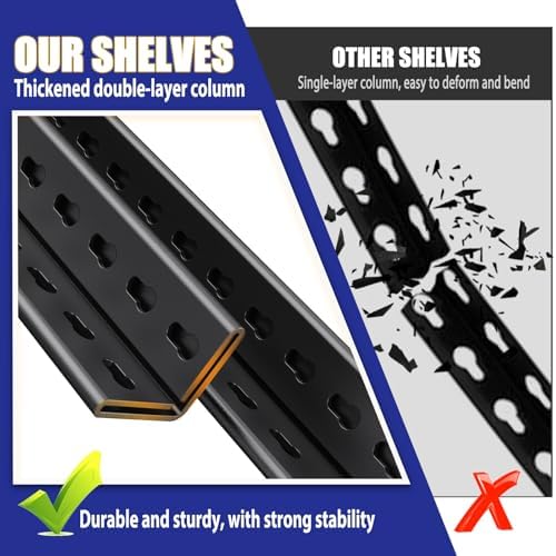 Garage Shelving-3000 lbs 5 Tier Storage Shelves, Adjustable Heavy Duty Metal Shelving Unit and Storage Large Wire Rack, Utility Steel Shelf for Warehouse Industrial Pantry Basement -78"x46"x20", Black