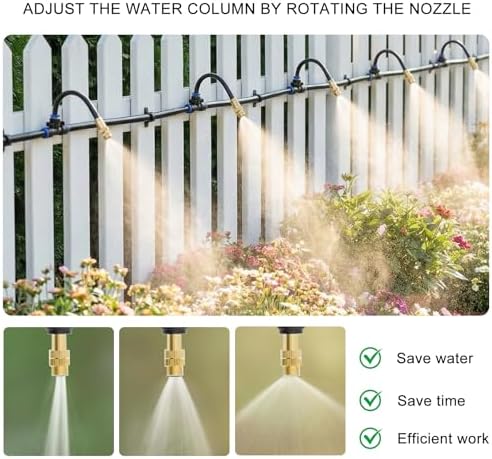 50 FT Drip Irrigation System 5/16 Inch Tubing with 16 Nozzles, Automatic Watering Misting System, Adjustable Sprinkler for Garden, Lawn, Plants, and Raised Bed