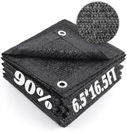 Cool Area Sun Shade Cloth with Grommets for Garden, 90% 6.5x16.5ft, Black