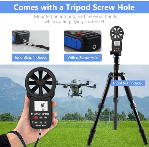 [2 PCS] HoldPeak 866B Handheld Anemometer, Digital Wind Speed Gauge Meter, Air Flow Velocity Temperature CFM Measuring Device for HVAC Outdoor Sailing Shooting Golf