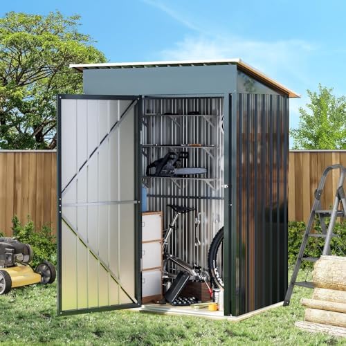 Breezz Vertical Outdoor Steel Storage Shed with Floor Frame, 5 x 3 ft