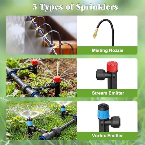 Drip Irrigation Kit for Garden, Automatic Watering System with Quick Connect Fittings, Adjustable Spray Nozzles, Water Saving Irrigation System for Yard, Greenhouse, Lawn & Potted Plants (140FT)