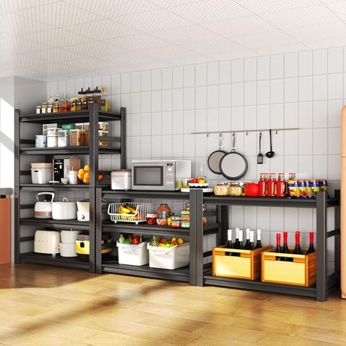3 Tier Kitchen Shelves, Storage Shelving Unit, Adjustable Metal Shelving, 1200LBS Racks for Storage, Pantry Shelves Sturdy Steel Shelf for Kitchen Pantry Coffee Bar, Black