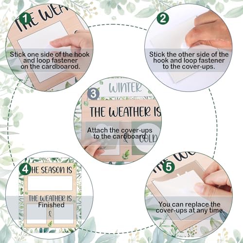 Eucalyptus Leaves Season and Weather Calendar Bulletin Board Season Calendar Posters with Weather Cards Hook and Loop Dots for Classroom Wall Decor Preschool Kindergarten Student Teacher Supplies
