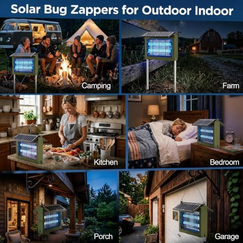 Bug Zapper Indoor Outdoor, Dual Solar Panels, 5000mAh Battery, Auto On/Off