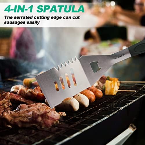 HAUSHOF Large Grill Accessories Heavy Duty BBQ Set Gifts for Men/Women - Premium Stainless Steel Spatula, Fork & Tongs, Barbecue Utensils Tool Kit Gift for Grilling Lover Outdoor (Color Box)