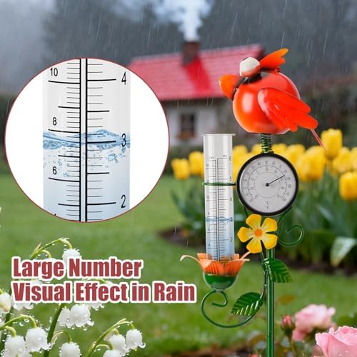 Joint Honglin Metal Adorable Bird Rain Gauge with Outdoor Temperature